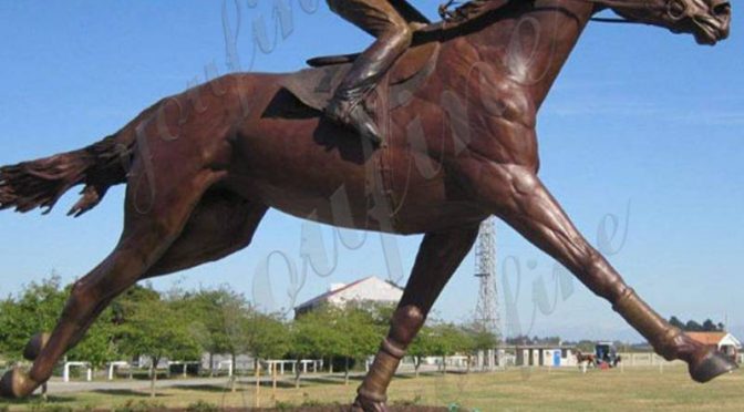 Купить бронзовую гоночную лошадь в натуральную величину со статуей жокея