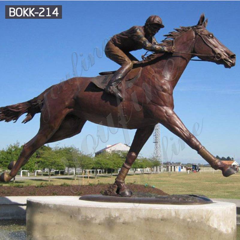 Купить бронзовую гоночную лошадь в натуральную величину со статуей жокея BOKK-214